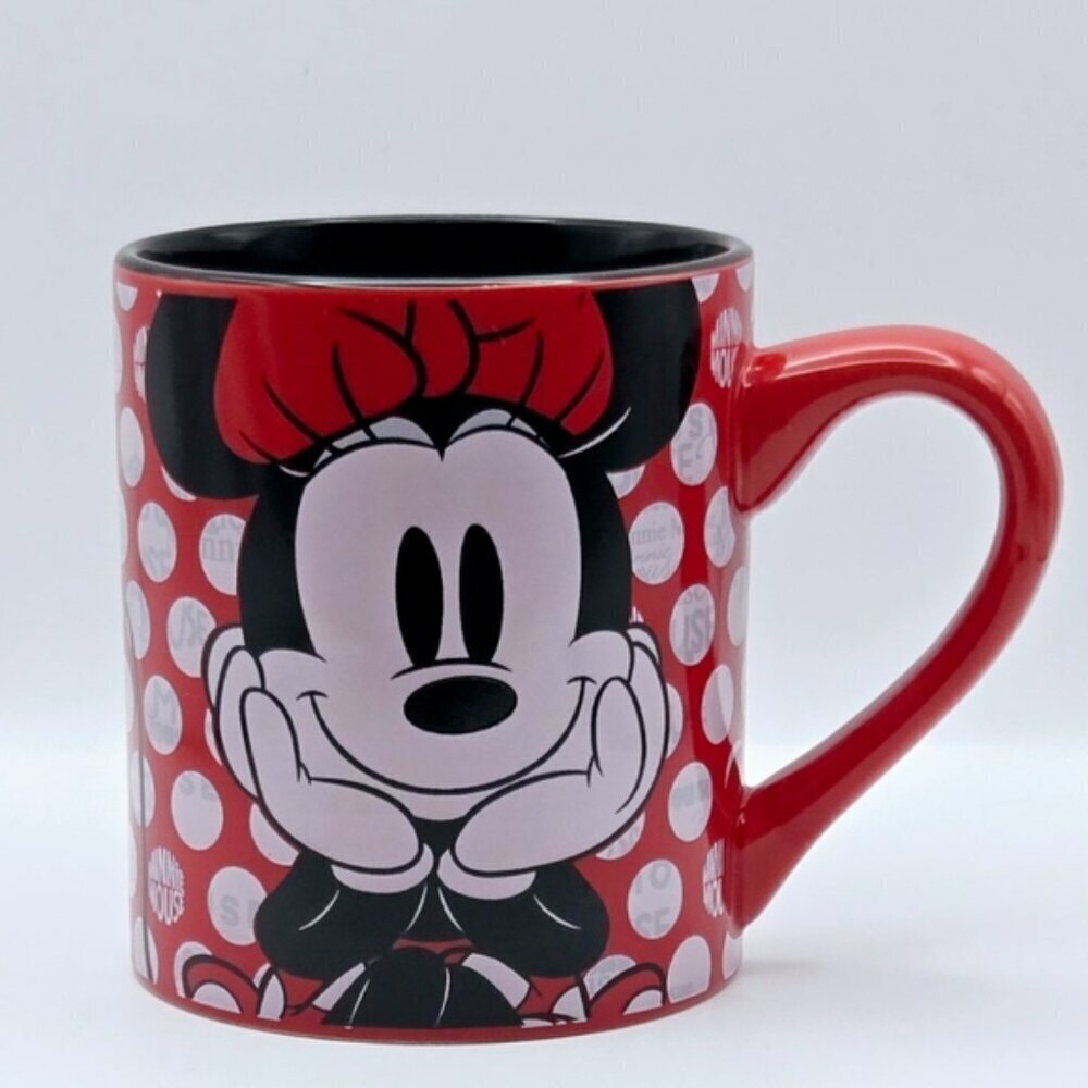 Disney Minnie Mouse Black White Red Polka Dot 14oz Ceramic Coffee Mug